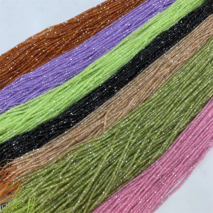 Hui Rui wholesale Natural Semi-precious Stone 2*2mm Square faced bead zircon Amazonite pink opal Cube Beads For Jewelry Making