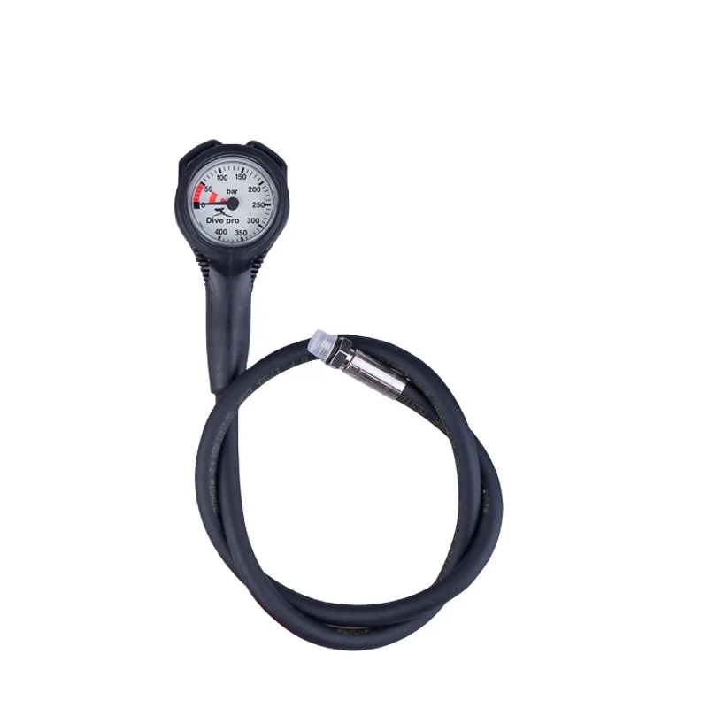 SPG Black Frame and White Face Single gauge  for  Diving with Black High Pressure Hose