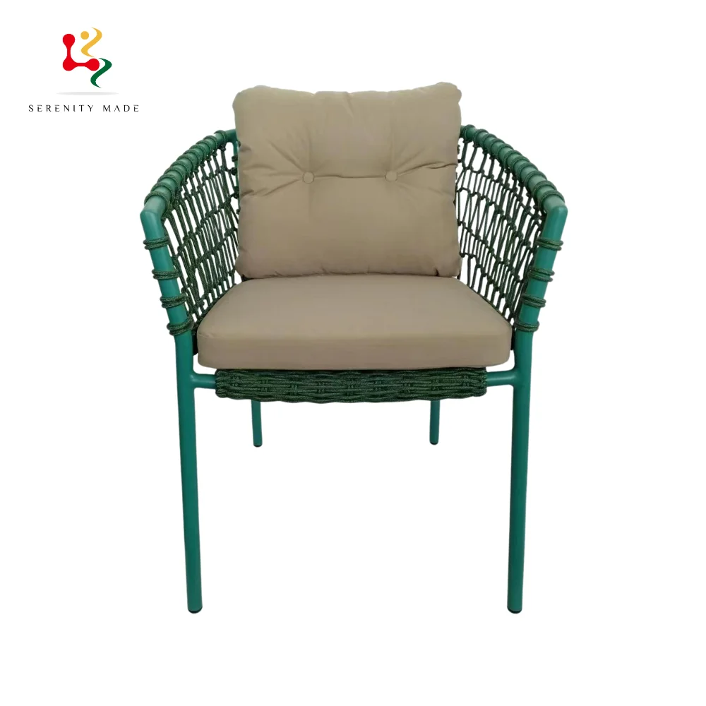 Modern Wholesale Furniture Woven Rope Outdoor Stackable Iron Metal Frame Rattan Chair for Cafe Garden