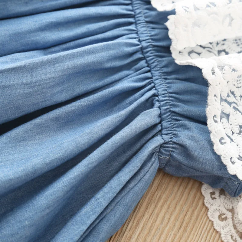 2022 Summer Fashion Toddler Solid Lace Denim Skirt Sleeveless Kids Clothes Casual Dress Baby Clothing Girls Children Dresses