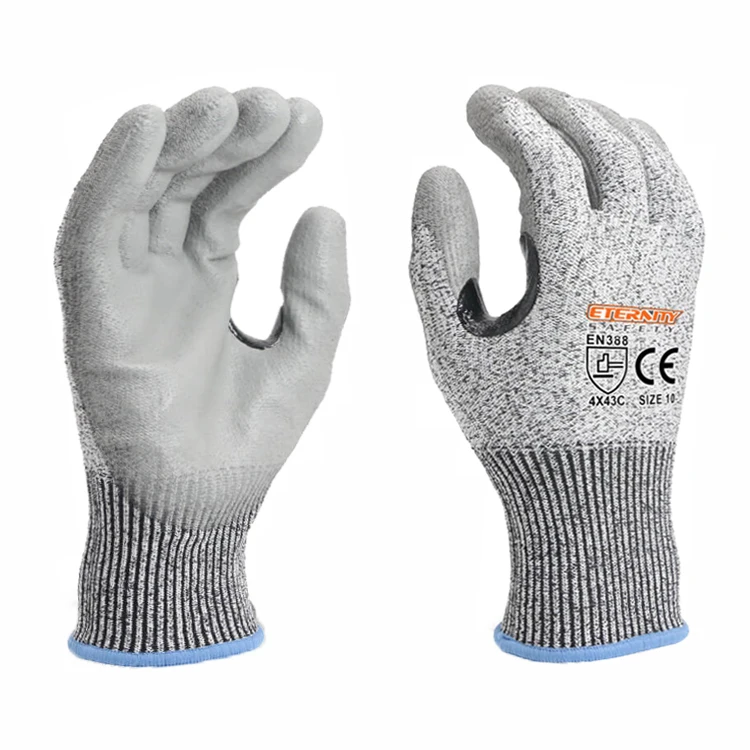 ENTE SAFETY Anti Cut Level 5 Glass Fiber HPPE Knit PU Coated Cut Resistant Protective Gloves for Glass Handling
