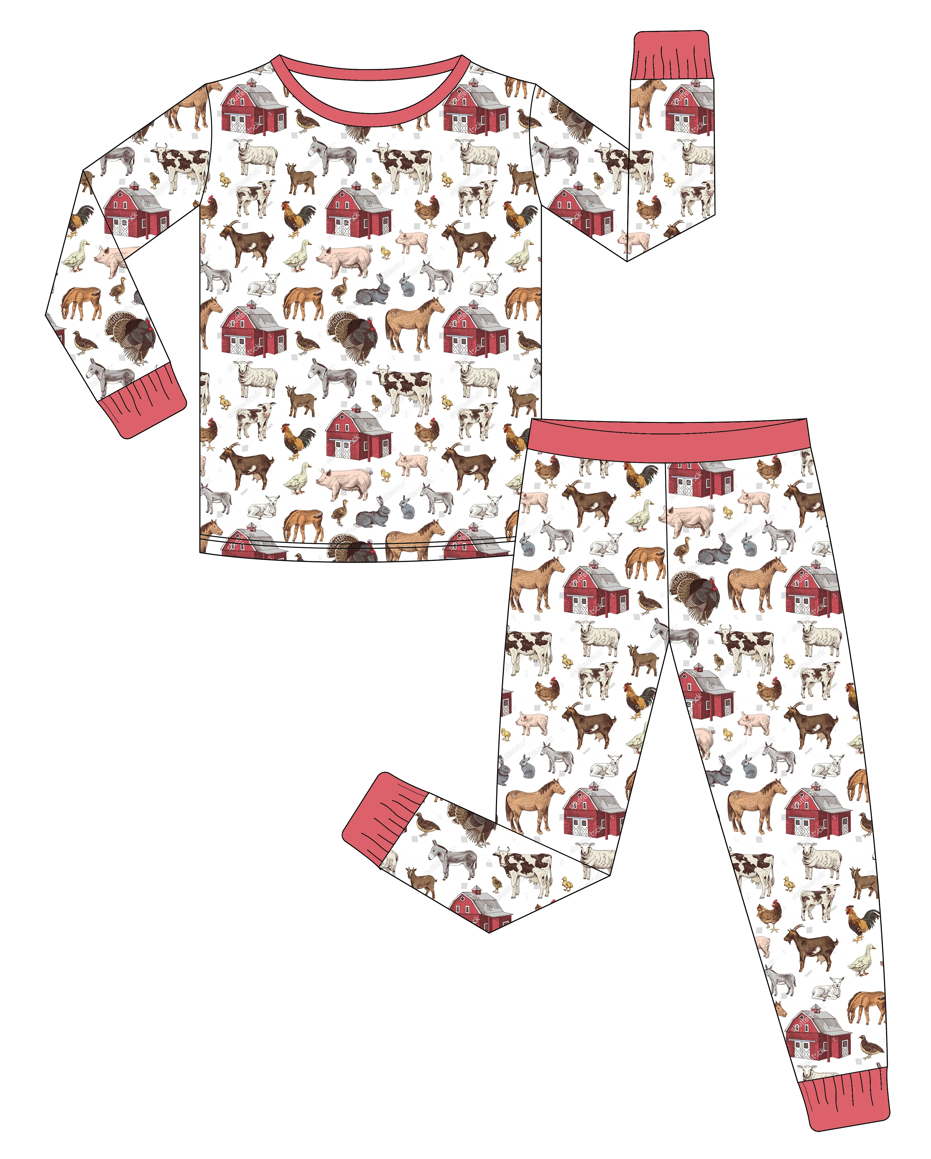 2023 design baby boy girl Bamboo Fabric farm pig horse pattern Long Sleeve Zip Romper custom size Unisex Infant Onesie