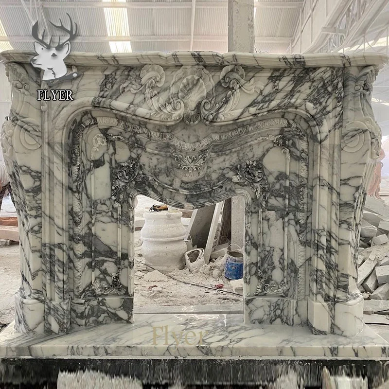 Hot sell modern design luxury fireplace surround gray marble carved fireplace mantle french fireplace