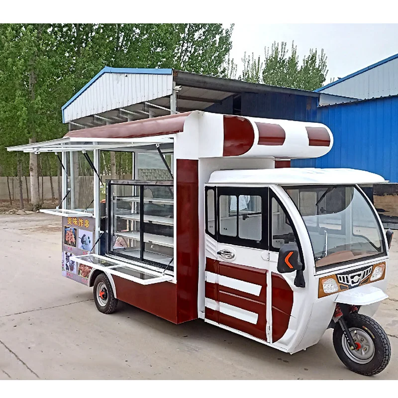 2023 Hot Selling Factory Outlet Multipurpose Mobile Electric Fast Food Snack Beverage Drinks Tricycle Pedicab Three-wheeler