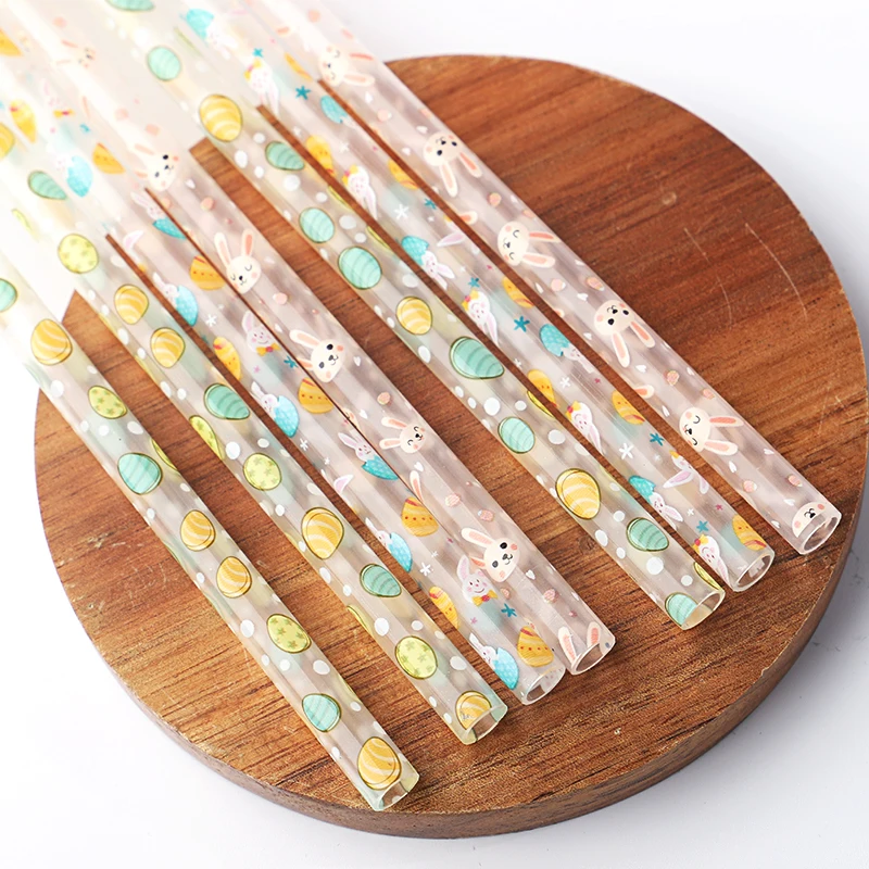 pp hard plastic easter bunny straws, reusable  easter holiday straws with designs,  wholesale  easter egg printed straws