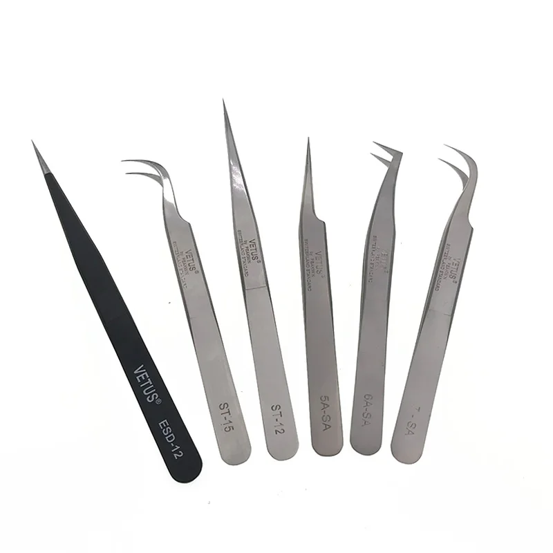 professional vetus tweezers private label logo printing volume eyelash tweezers fiber tip tweezers