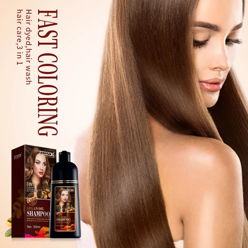 
Argan oil brown color shampoo Magical 5 minutes fast color hair dye 100% cover black hair OEM 500ml bottle with private label 