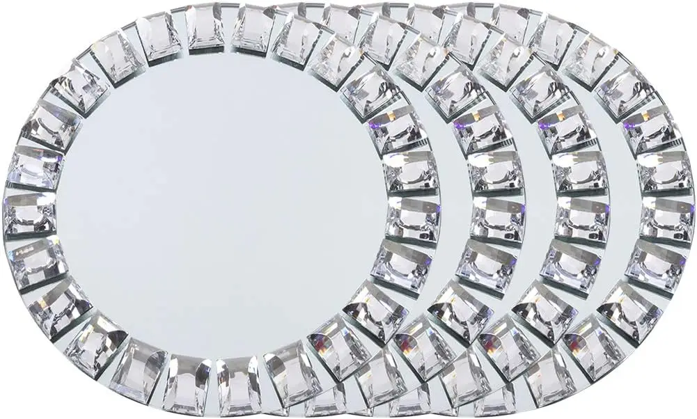 Wholesale custom logo color packing Mirror Charger Plates  13inch Silver Mirrored Glass Charger Plates Place Settings Rental