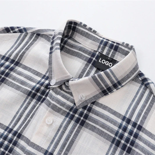 Shinesia OEM Long Sleeve Button Up Checked Shirts Custom LOGO Unisex Casual Vintage Plain Cotton Plaid Flannel Shirts For Men