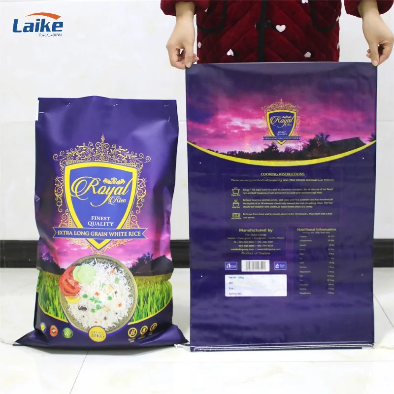 Accept custom logo color printing 10kg 15kg 25kg 50kg plastic bopp laminated pp woven rice fertilizer sack of rice price 50 kg