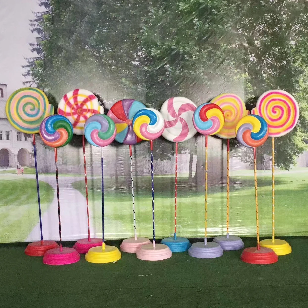 candyland party decorations giant resin fiberglass fake foam candy lollipop display props sculpture statue for sale
