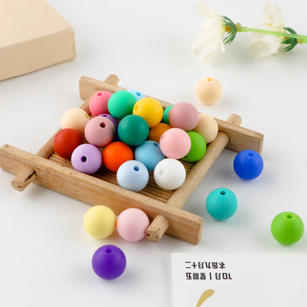 Custom 59 Colors BPA Free Teething Teether Loose Bead Food Grade 12mm Round Silicone Beads For Pens Necklace Mak