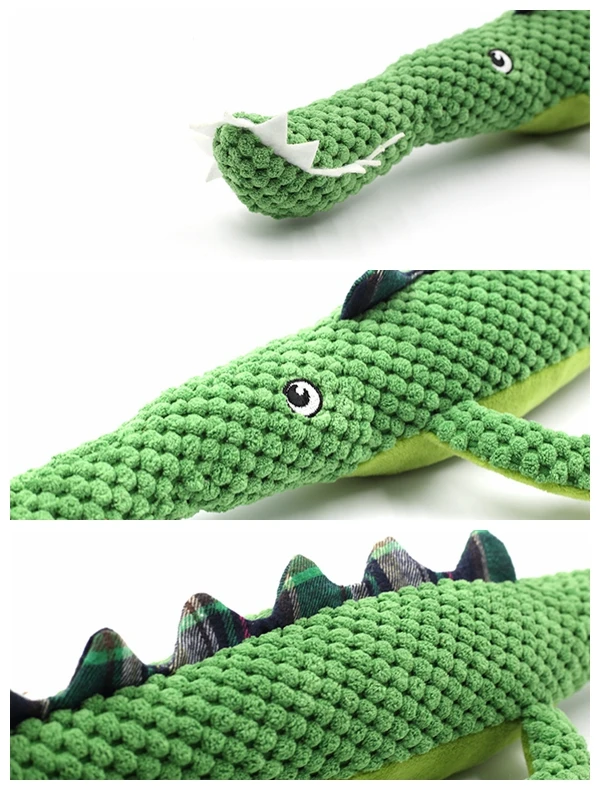 
Custom funny corn kernels curve green crocodile squeaky soft dog chew toy 