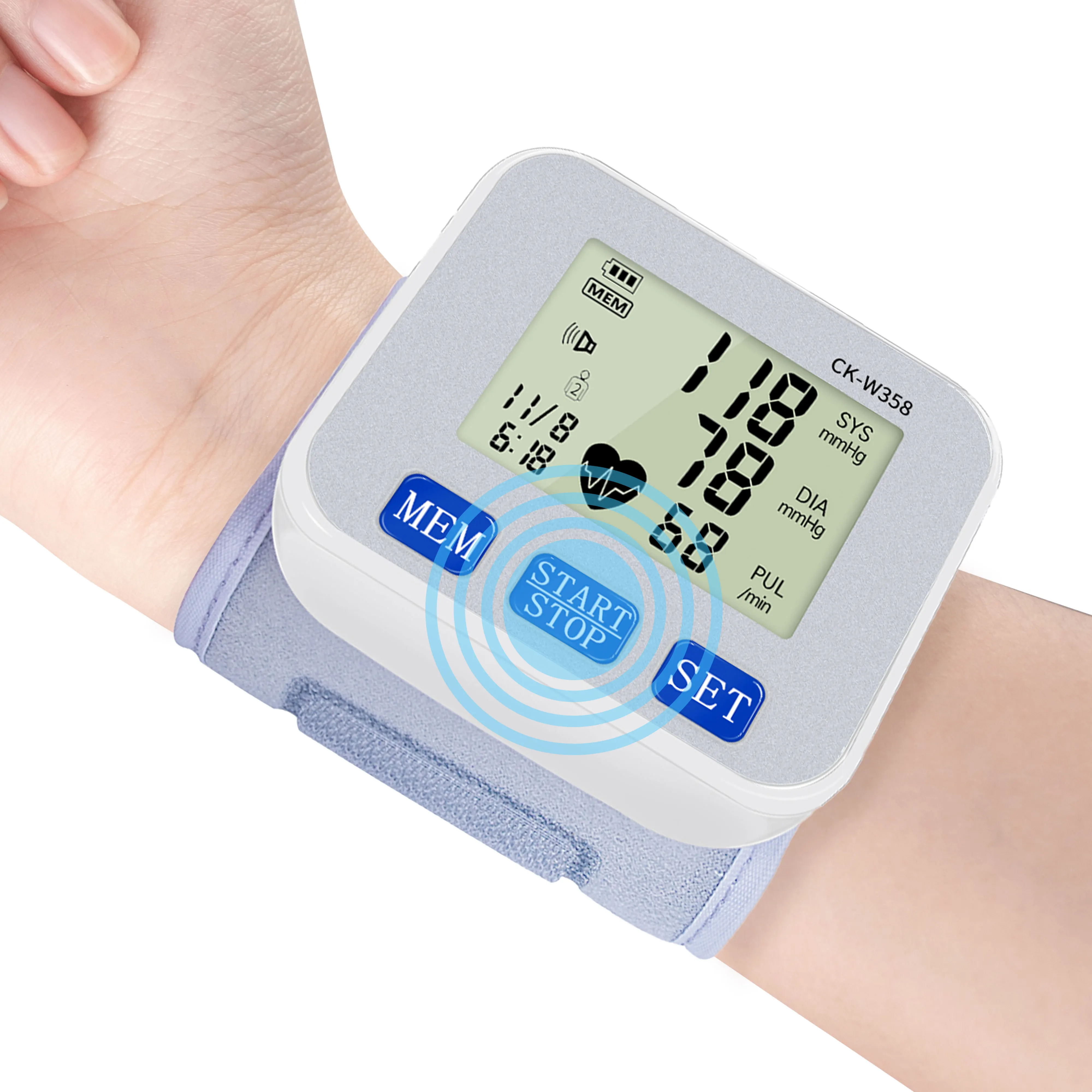 CE ISO Approved Best Selling Voice Broadcast Electronic Automatic Digital Large LCD BP Machine Wrist Blood Pressure Monitor