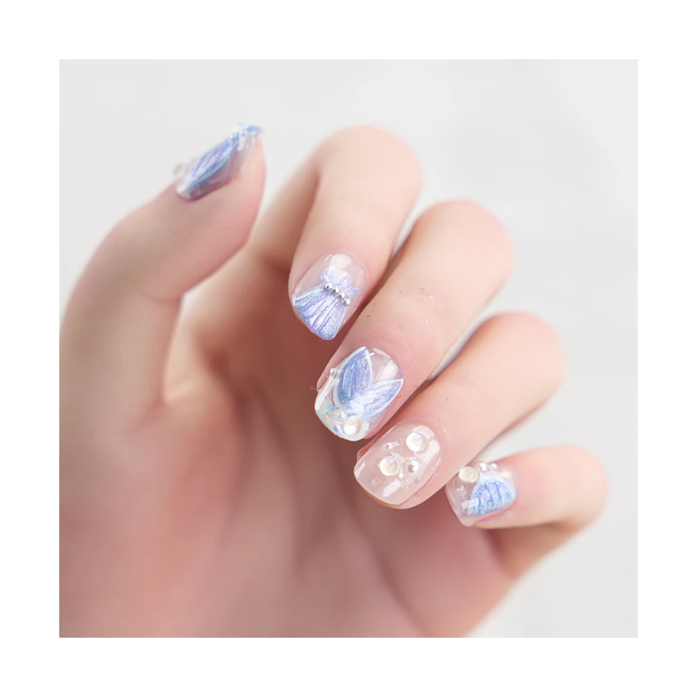 10pcs different sizes blue sea mermaid  hand made nice designed  luxury nails  Press on Nail Faux Ongles
