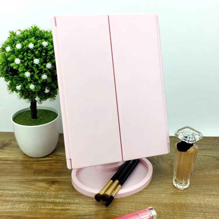 3 Folds Lighted Vanity Makeup Mirror,1X/2X/3X Magnification, 22 LED Light Bright Table Mirror with Touch Screen