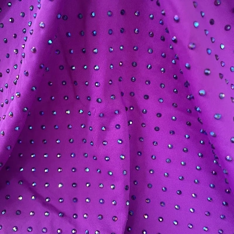 Luxurious 1.5 Meter Bling Purple Crystal Gem Hot Fix Rhinestone Spandex Dress Decorative Fabric