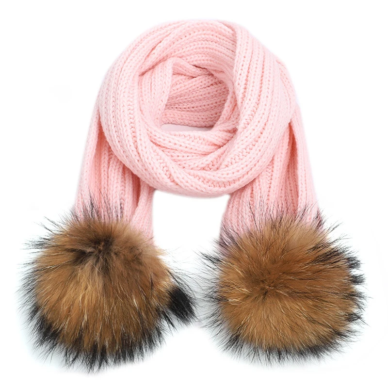 Manufacturer Fashionable Nine Colors 192*14Cm Plain Fall Decorated Pompom Ladies Knitted Scarf