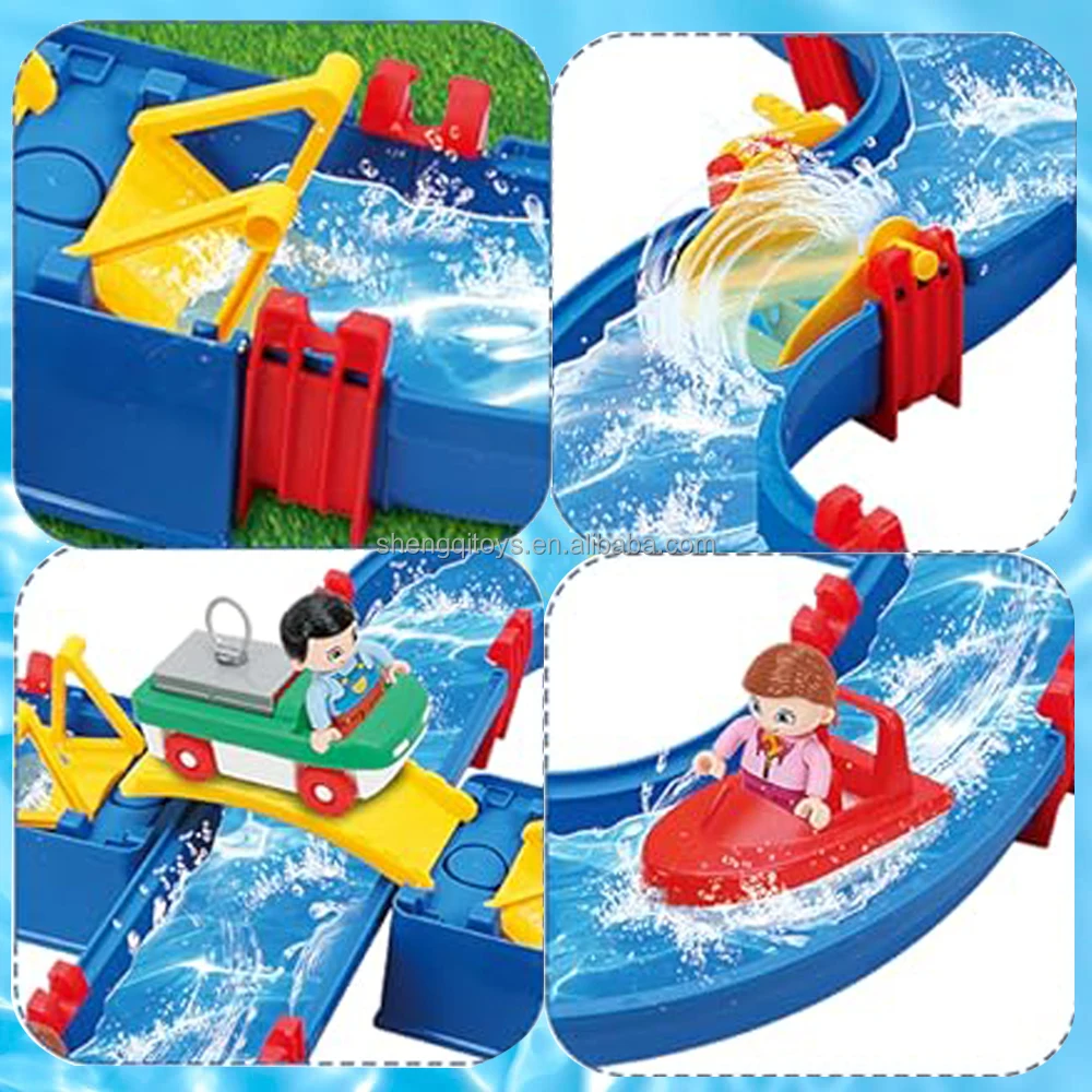 Large Water Park Play Set Activity Waterway Toy with Boat Wind-up Toy for Backyard Lawn Pool Summer Water Toys