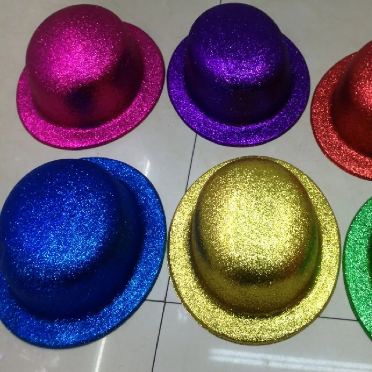 Wholesale Metallic Colors Assorted Plastic Fedora Neon Pink Bucket Pattern Iridescent Zebra stripe Party Toy Hard Hats