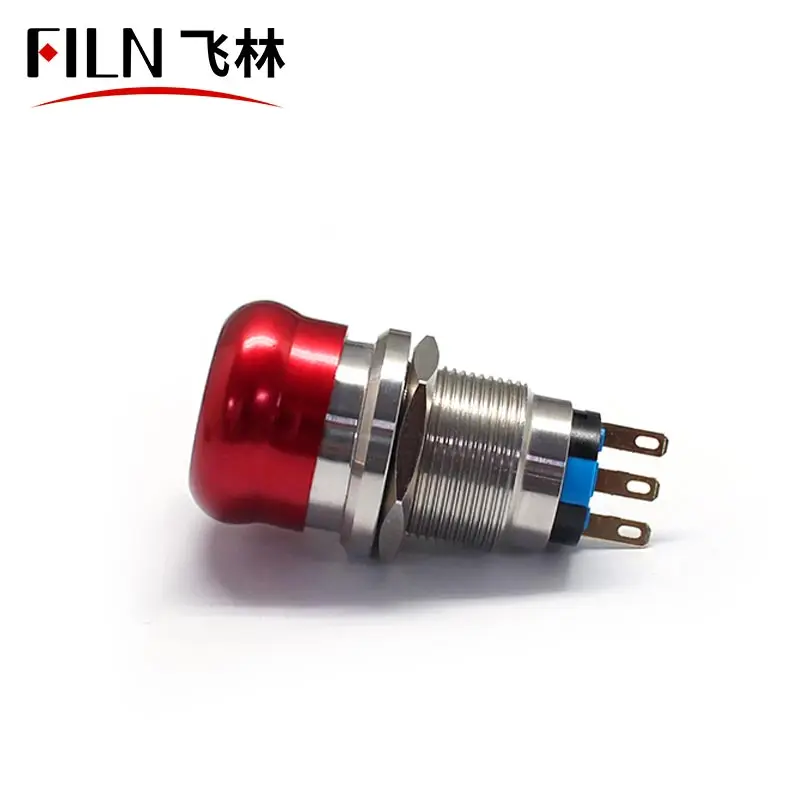 19MM 3 Pins Waterproof Metal Push Button Stop Switch Mushroom Push Button Switch supply UL CE RoHS CB CCC