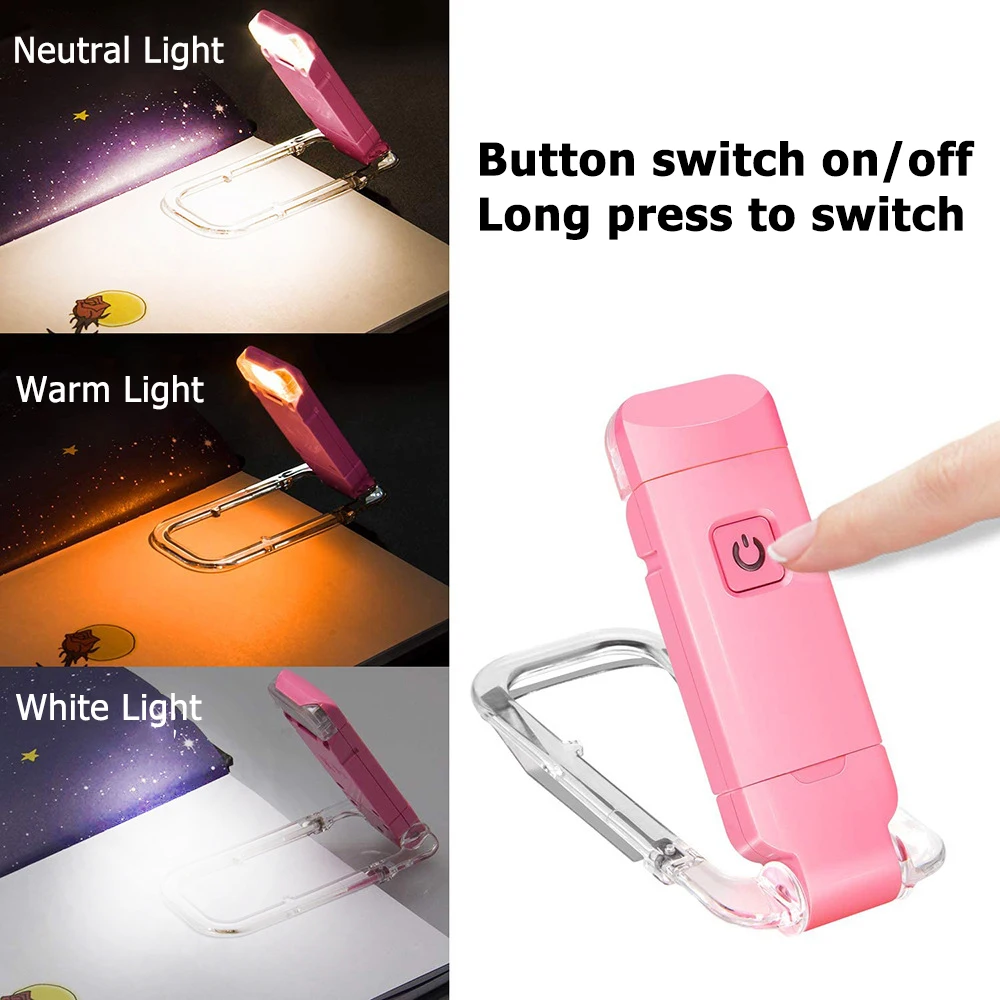 Portable LED USB Rechargeable Folding Mini Book Reading Light Brightness Adjustable Clip on Book Light Portable Bookmark Light