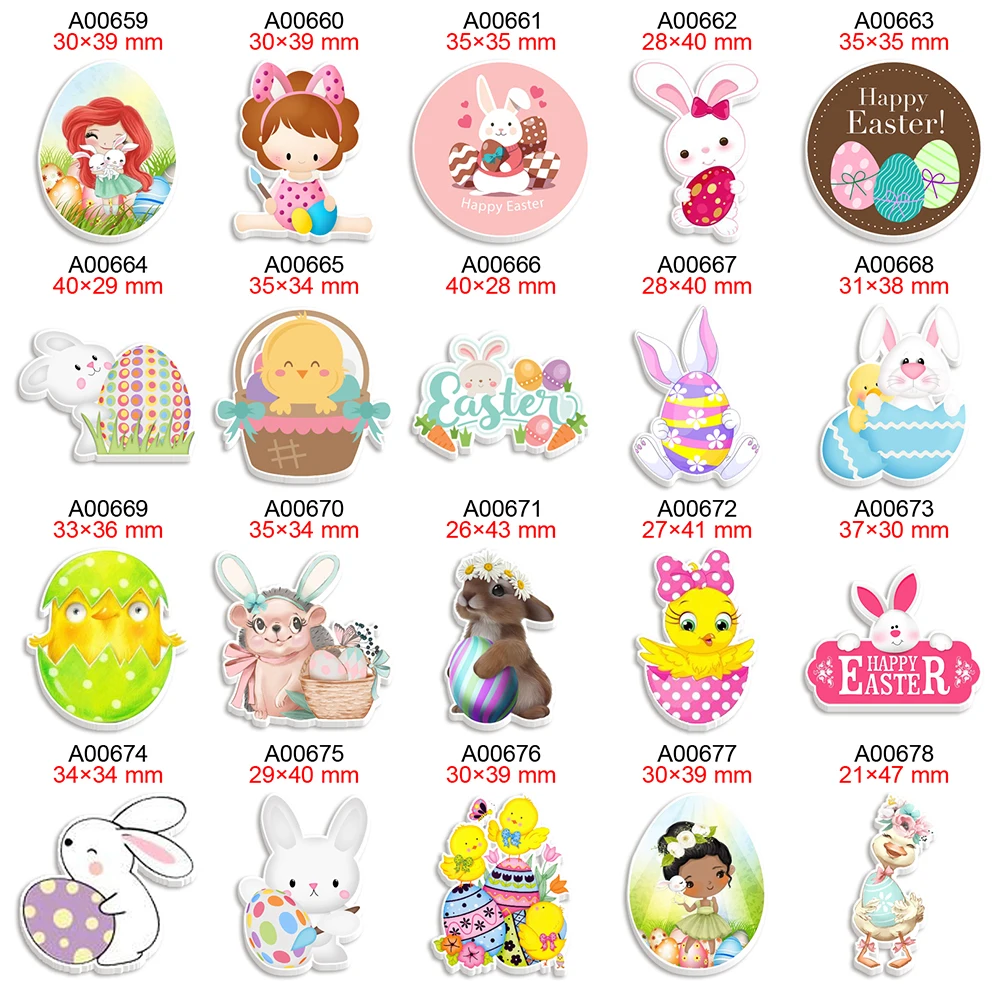 Bunny and Princess Cartoons Print Easter Resin DIY 50pcs/lot for Bow Craft Holiday Decorations Material