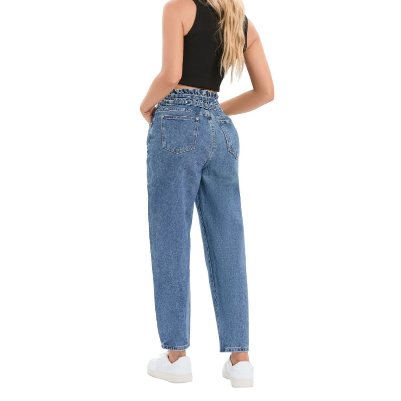2022 fashion casual trend ruffled elastic band trousers loose cropped harem jeans for women