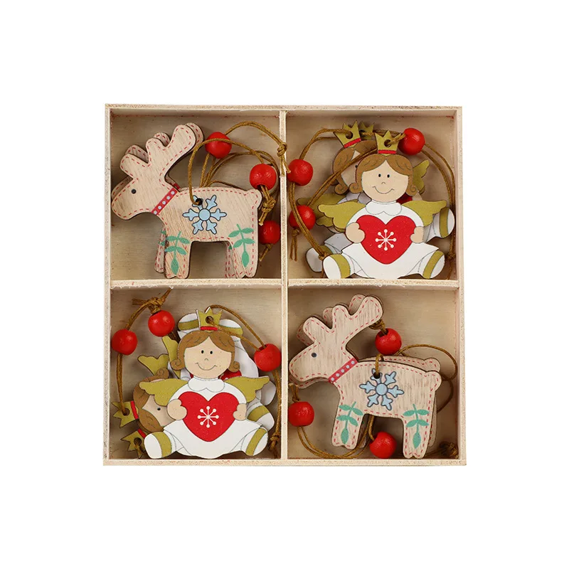 Christmas supplies props painted lovely angel and christmas elk Christmas gifts wooden pendant