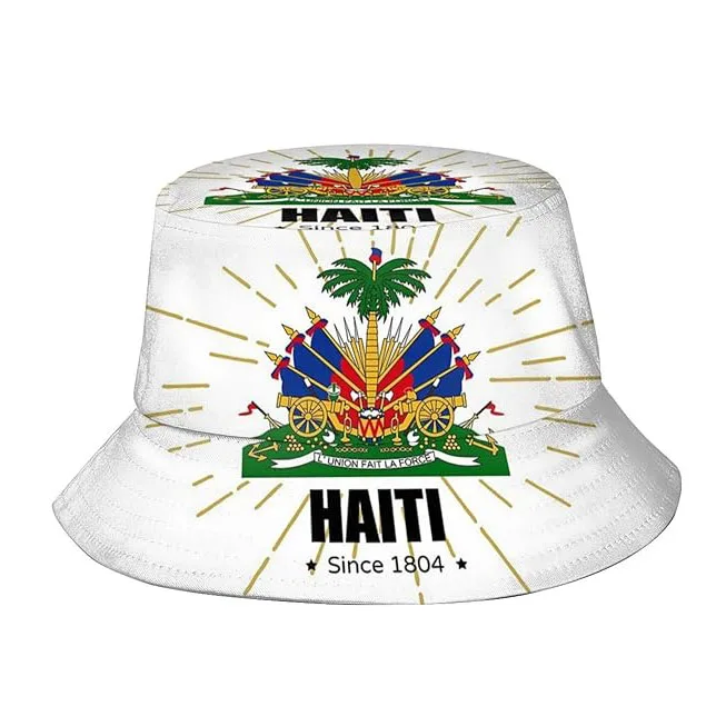 Vintage Funny Fashion Patriotic Sun Outdoor White Haiti Haitian Flag Fisherman Bucket Hats For Adult