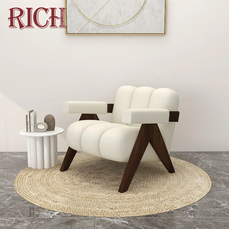New Design Modern Luxury Living Room Soft Boucle Leisure Teddy Arm Sofa Chair Sherpa Floor Lounge White Sheepskin Accent Chair