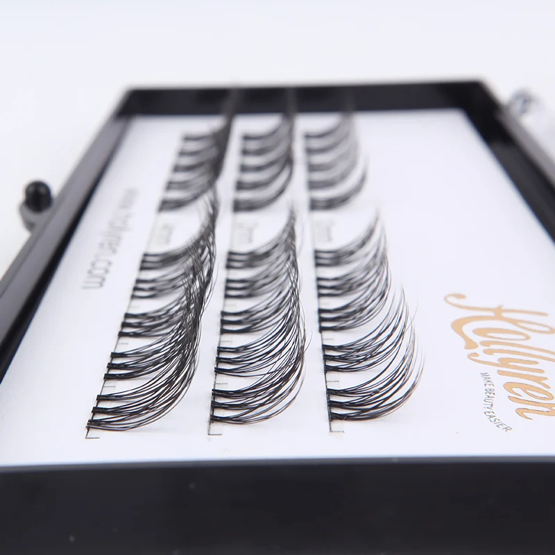 Hollyren Faux Mink Individual Eyelashes Fine Band Diy Lash Extensions Korean Silk 3D Cluster Eyelashes And Packaging
