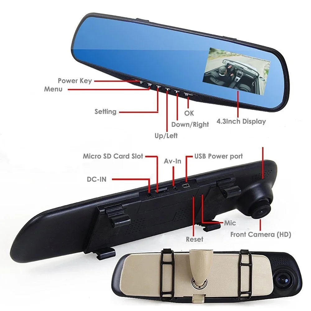  Фабрика OEM Эспехо retrovisor camara CR43 Hd 1080P широкоугольный Автомобильный видеорегистратор Dvr 4 3 дюймов сенсорный экран зеркало заднего вида автомобиля