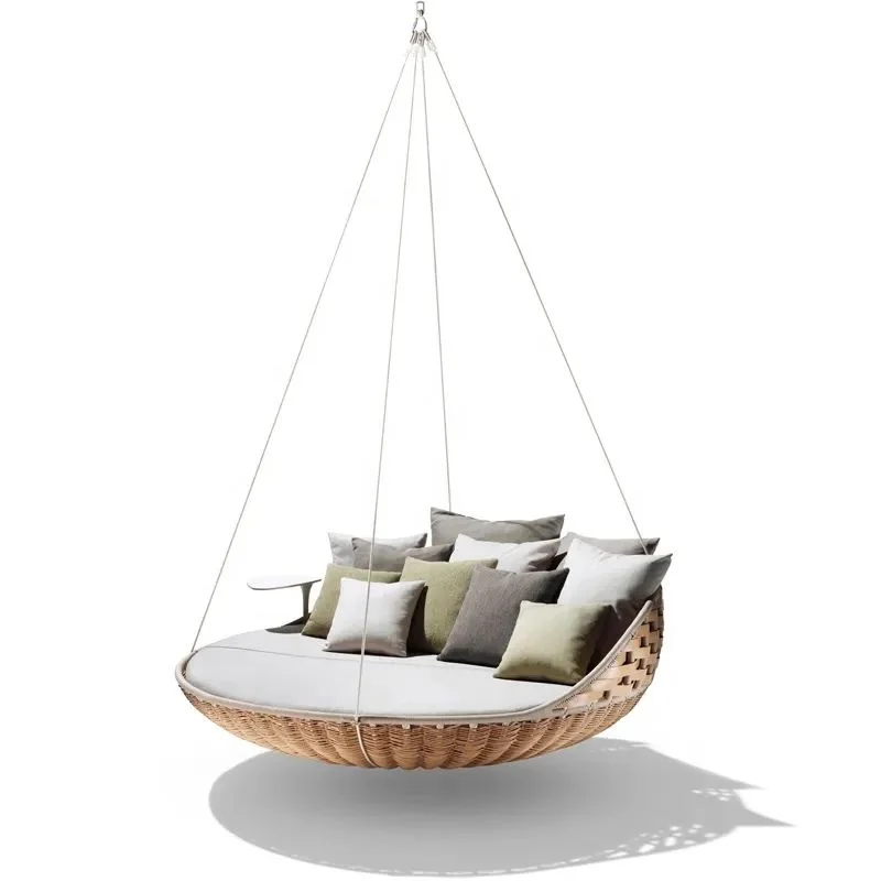 Outdoor Swinging Swing Beds Garden Kids Hammock Bed Outdoor Round Furniture Rattan Sofa Round Rattan Swing Bed