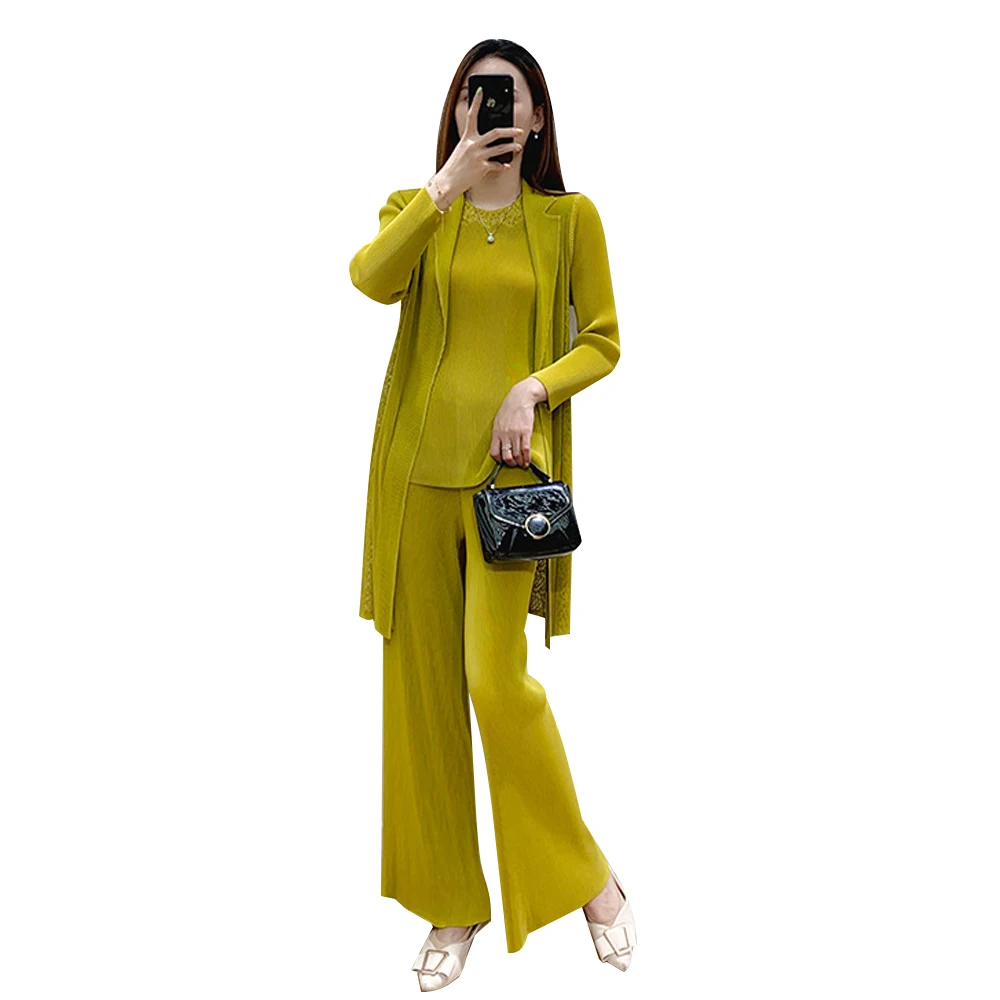 FXZ 100% polyester shell fabric casual pleated women three piece pants suit