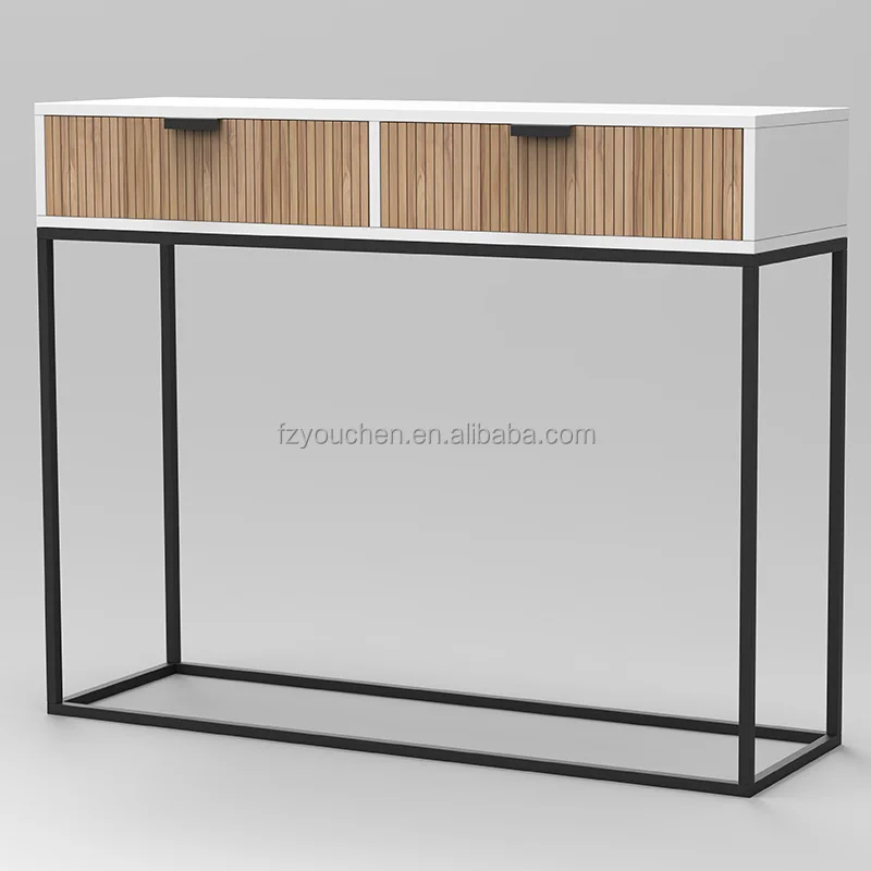 Small Office Desks Wood and Metal Modern 2 Drawer Console Table