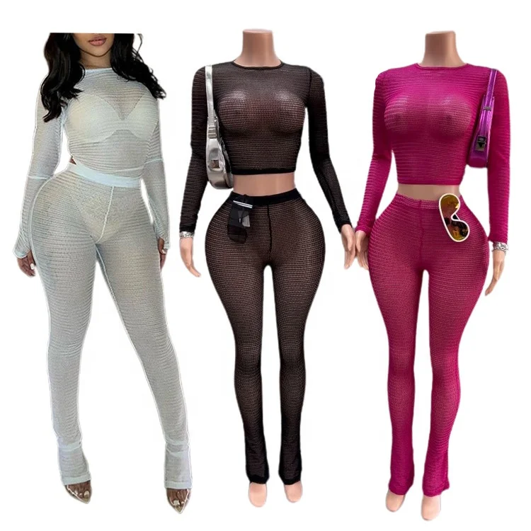 MT157-trendy women clothes see through net 2 piece set women sexy suit for women