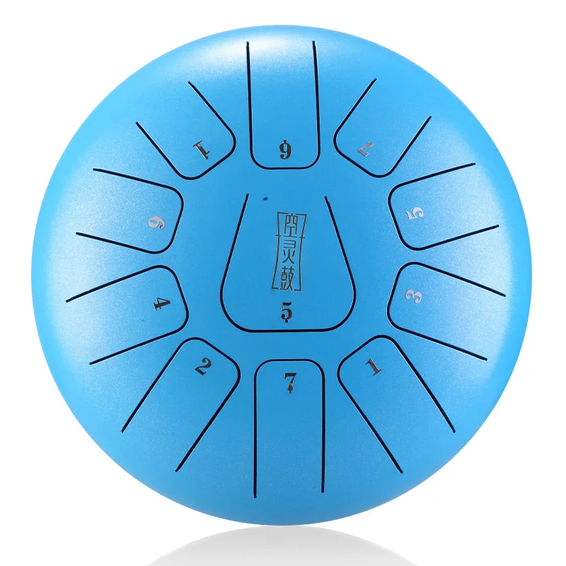 
2021 New Design 11 Notes 10 Inch Blue Steel Tongue Drum Handpan Hand Drum Musical Instrument 