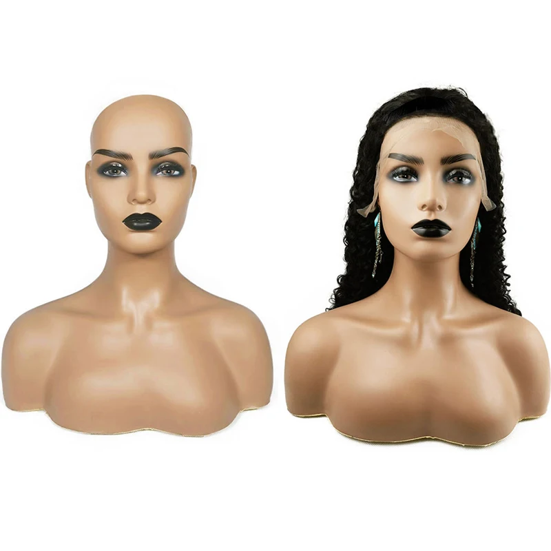 
African American Mannequin Head for Wigs Realistic Mannequin Head with Shoulders Female Mannequin Head and Bust 