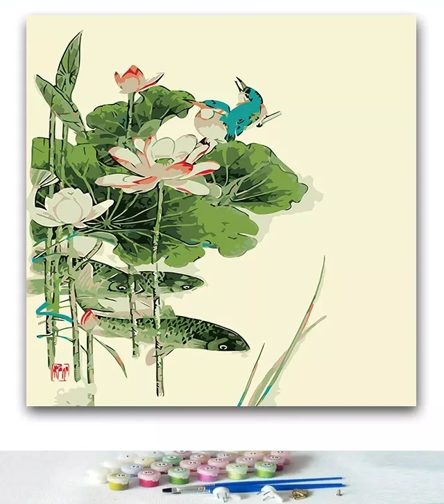 2022 wholesale DIY Chinese Oil Painting crafts Lotus flower oil Paint by Number for Adult Kids
