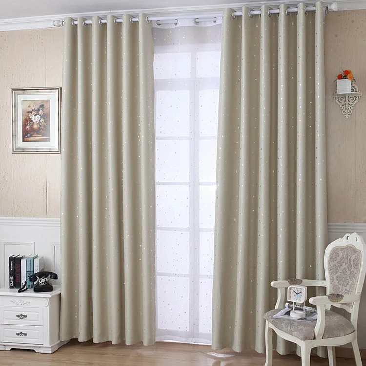 Hot Sale Blackout Curtain High Shading Curtain, Star Pattern Silver Hot Stamping Print Curtain