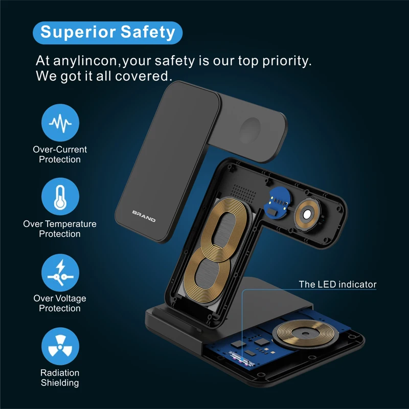 15W Qi Mobile Phone Fast Charging Docking Station 3 in 1 Wireless Charger Stand for Iphone Iwatch Airpods Pro