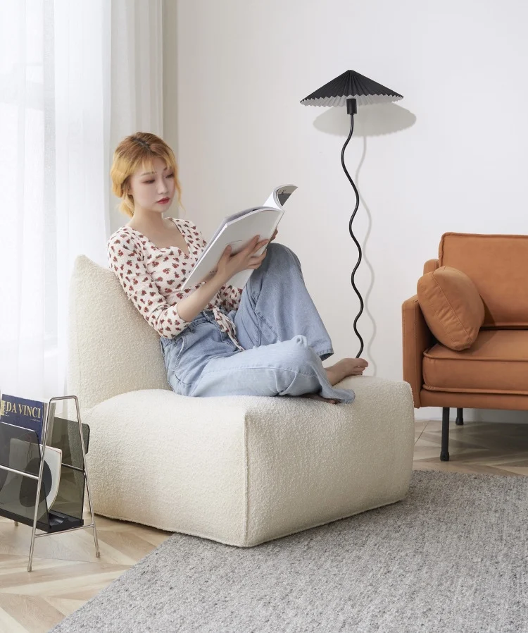 2021 Designer Teddy Velvet Solid Wood Frame White Armless Recliner Living Room Bedroom Lounge Chair