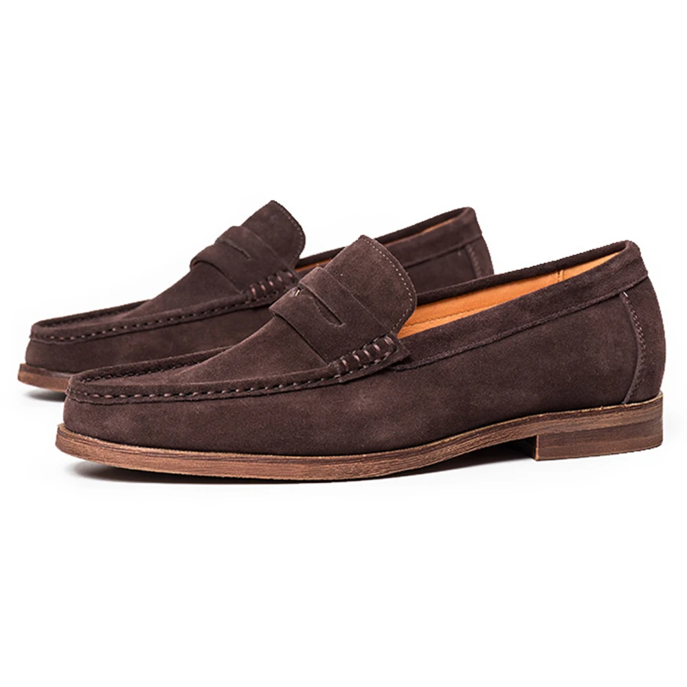 2024 Vintage Comfortable Slip-On Top Layer Cow Genuine Leather Mens Moccasins Casual Shoes High Quality Suede Cowhide Loafers