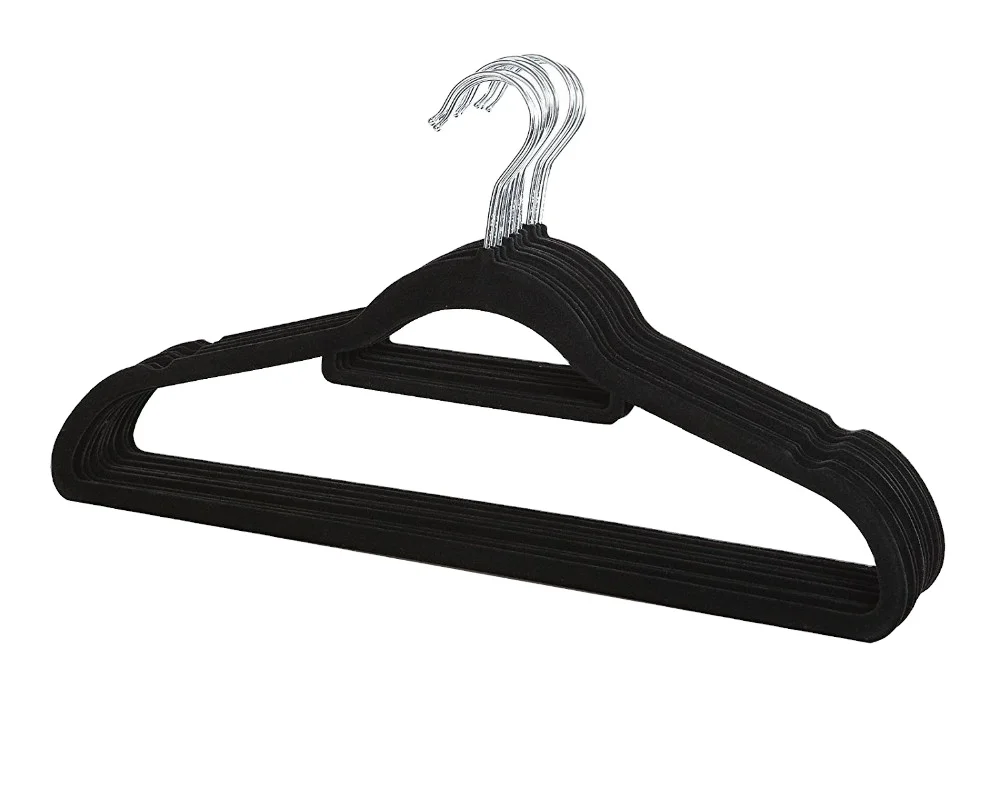 Inspring Custom Premium Black Velvet Suit 360 Degree Swivel Hook Hangers Heavy Duty Non-Slip Flocked Clothes Hanger for Cloths