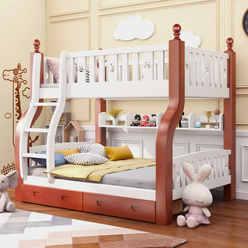 Wood Bunk Bed Pink Girl Princess Children Bed Baby Bed Bedroom Furniture Oak Wood Children's Room High Quality Thick Solid