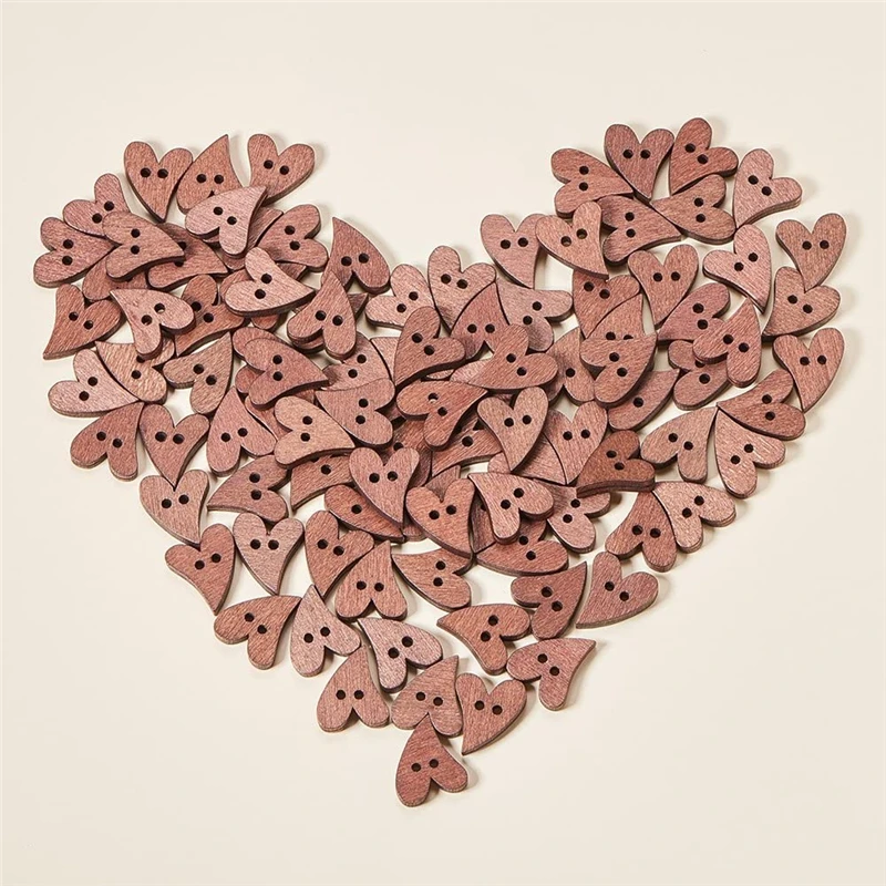 20Mm Wooden Heart 2 Hole Shirt Buttons Wooden Heart Buttons For Children