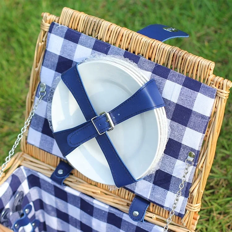 Wholesale cheap Portable handmade firm wicker picnic baskets with fabric with cooler bag