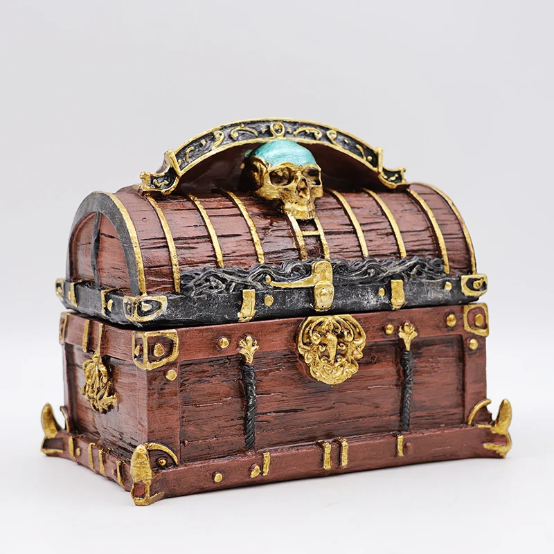 Custom wholesale pirate dnd dice storage box unique design resin skull trinket jewelry mini treasure chest decor