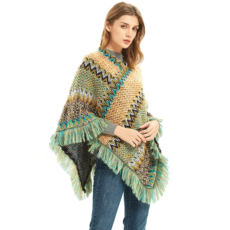 BESTELLA Elegant Luxury Women Poncho Shawl Scarf Acrylic Cloak Cape Cardigan Cashmere Retro Ethnic Winter Christmas Gift